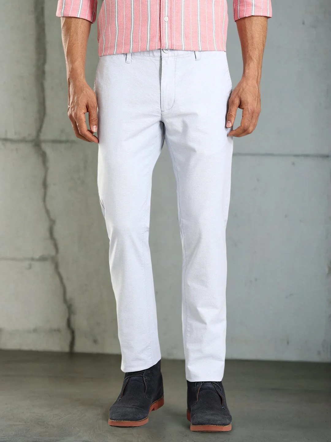 Indian Terrain Men's Slim Fit Solid Blue Trousers